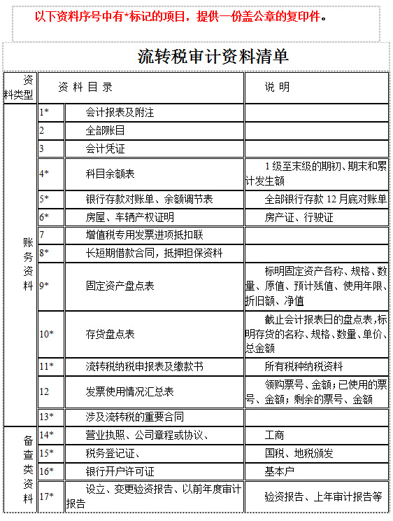 流转税审计资料清单